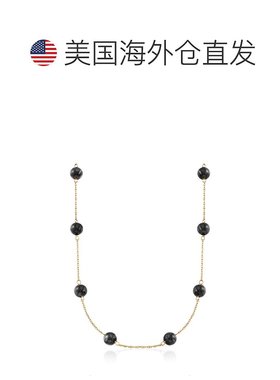 自营 Ross-Simons 8 毫米黑色缟玛瑙珠站项链 14 克拉黄金 36 英