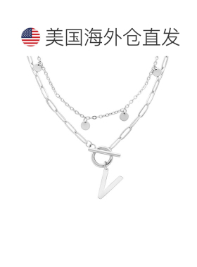 自营adornia抗锈镀银五彩纸屑和回形针分层字母开关项链 - silve