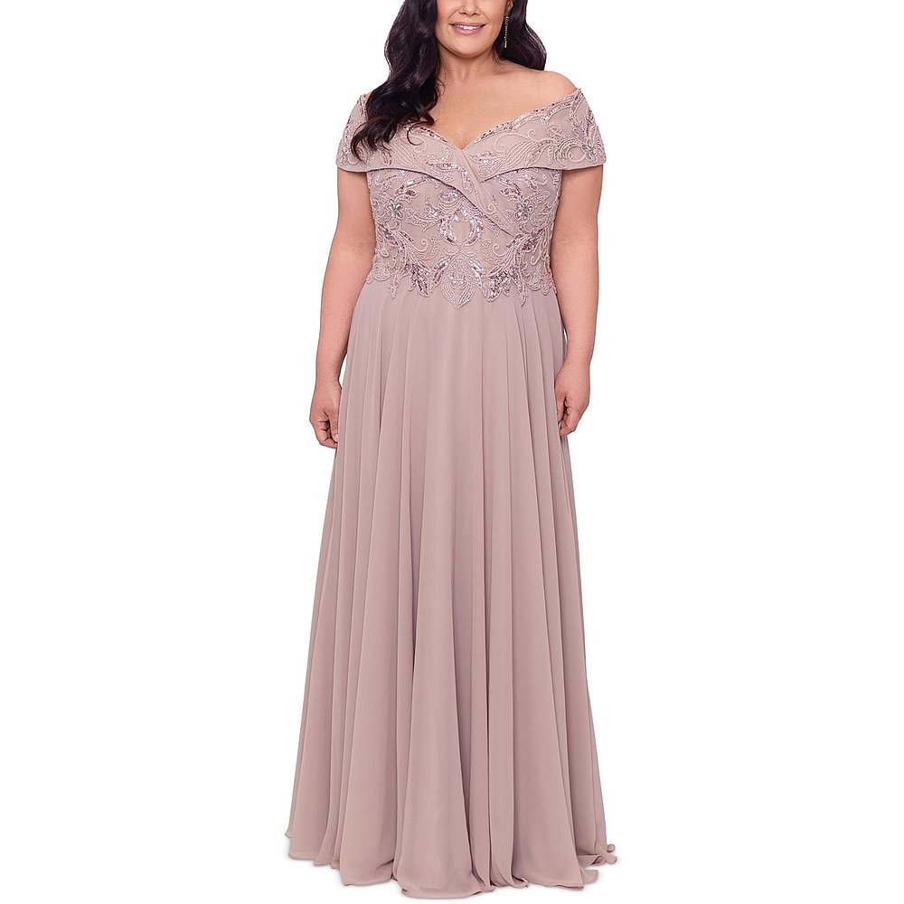 xscapePlus女士 Beaded Long Evening Dress taupe【美国奥莱】-图2