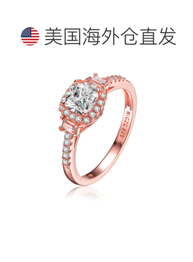 自营 GENEVIVE 纯银镀玫瑰金方晶锆石订婚戒指 - 粉色 美国奥莱直