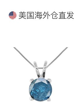 自营 vir jewels1 cttw 蓝色钻石单石吊坠项链 14K 白金圆形配链
