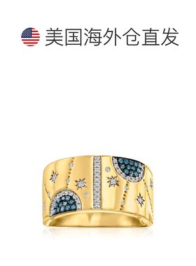 自营 Ross-Simons 18 克拉金镀在纯银上蓝白钻石天体戒指 - 白色