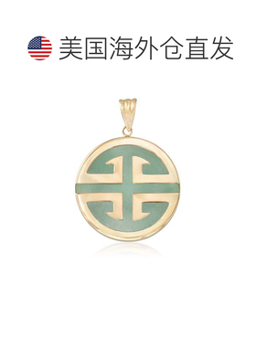 自营14kt 金 Ross-Simons 绿色翡翠“长寿”中国符号圆形吊坠 -