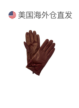 自营Bruno Magli蝴蝶结装饰羊绒衬里皮革手套-红色 美国奥莱直发