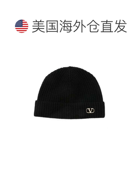 自营valentino罗纹羊绒无檐帽折叠帽子-黑色 美国奥莱直发配饰