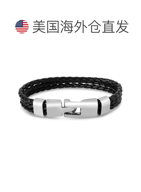 自营Bruno Magli Mens Three Strand Braided Leather Bracelet,