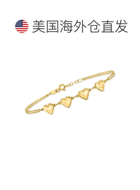 自营Ross-Simons 14kt 黄金心脏站手链 - 7.5 英寸 美国奥莱直发