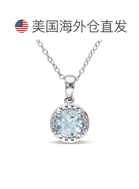 自营925 纯银 Mimi & Max 1 1/7 克拉 TGW 海蓝宝石光环吊坠配链