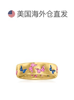 自营Ross-Simons 18 克拉金粉色和蓝色蓝宝石蝴蝶戒指 - 粉红色