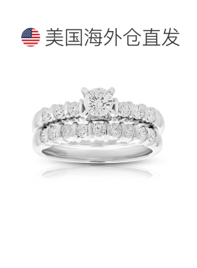 自营 vir jewels1 cttw 钻石通道套装婚礼订婚戒指套装 14K 白金