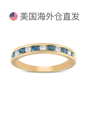 自营pompeii31/2ct 蓝色和白色钻石槽镶戒指 14K 黄金 - 14k 黄金