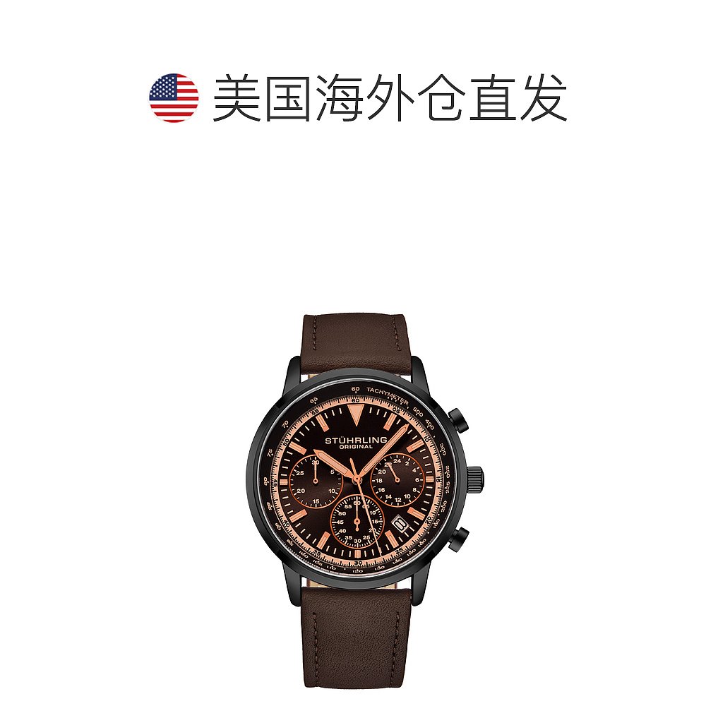 stuhrling original3986L 石英 44 毫米计时码表 - 黑色 【美国奥 - 图1