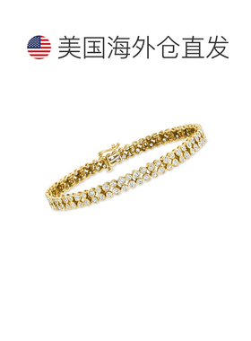 自营Ross-Simons 3.00 - 14kt 黄金包边镶钻石 2 排网球手链 - 8