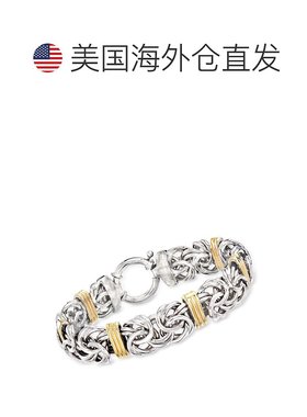Ross-Simons 纯银和 14 克拉黄金拜占庭式车站手链 - 7 英寸 【美