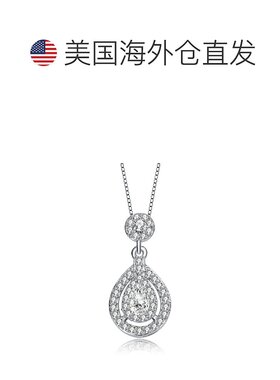 自营 genevive纯银镀铑梨形和圆形 Cz 口音吊坠项链 - 白色 美国
