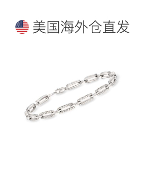 自营925 纯银 Ross-Simons 钻石回形针链式手链 - 8 英寸 美国奥