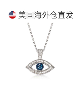 自营Ross-Simons 925 纯银蓝色和白色钻石邪恶之眼吊坠项链 - 20