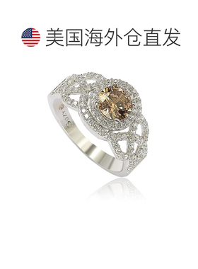 美国直邮自营Suzy Levian 纯银棕色立方氧化锆交叉新娘戒指 - 棕