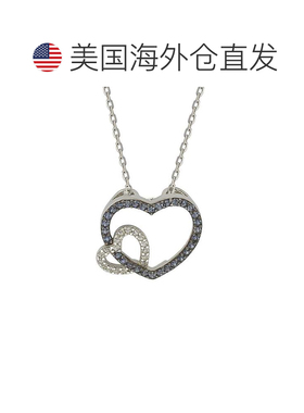 自营Suzy Levian 纯银蓝色和白色蓝宝石和钻石口音双心形吊坠 -