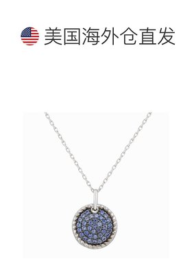 自营 Suzy Levian 蓝色蓝宝石黑铑纯银密镶圆盘吊坠 - 蓝色 美国