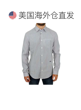 自营GF Ferre Striped Cotton Casual Men's Shirt - gray 美国奥