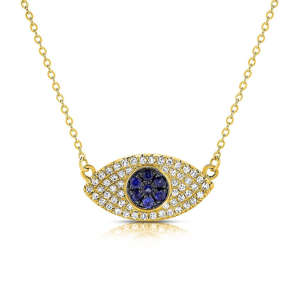 sabrina14k Gold& Diamond Evil Eye Necklace- yellow【美国-图2