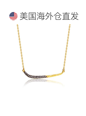 自营 GENEVIVE 纯银镀金黑色立方氧化锆条形项链 - 黑色 美国奥莱