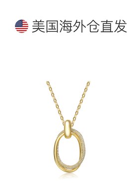 自营 genevive14k 镀金纯银钻石方晶锆石双缠绕椭圆形永恒圆吊坠