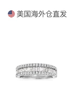 自营 925 纯银 Ross-Simons 长方形和圆形钻石戒指 - 白色 美国奥