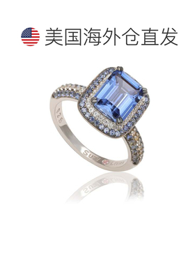 自营Suzy Levian 纯银蓝色蓝宝石钻石口音光环戒指 - 蓝色 美国奥