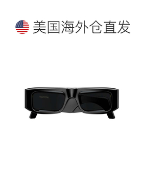 自营valentino黑色Linea V徽标回收醋酸纤维矩形太阳镜-黑色 美国