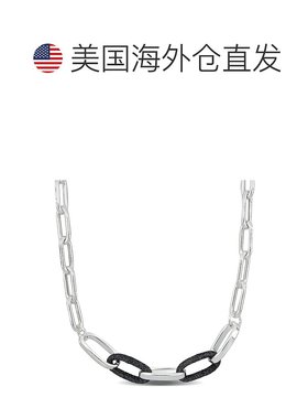 自营 925 纯银 Mimi & Max 椭圆形链环项链带黑色闪光珐琅 - 18+2