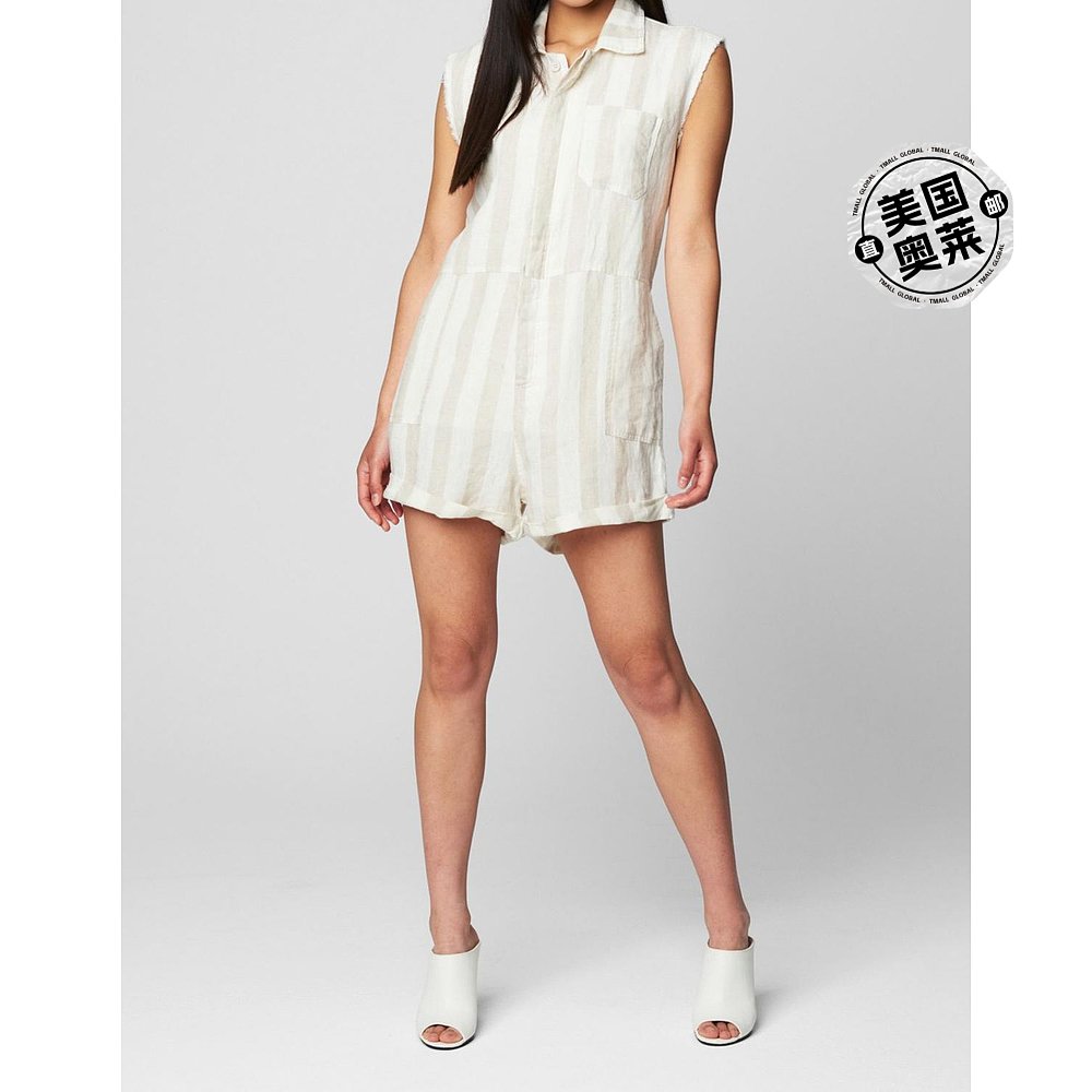 blank nycStriped Linen Romper In Changing Lanes changing lan - 图0