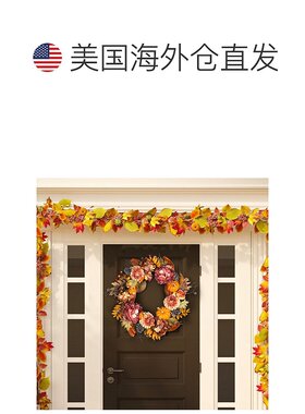 自营 safavieh人造 28 英寸牡丹和南瓜花环带松果 - 多色 美国奥