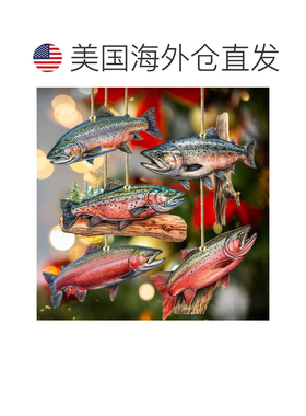 自营阿拉斯加鲑鱼木制圣诞装饰品 5 件套，G. Debrekht 出品 - 多