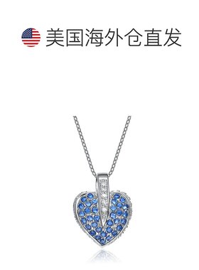 自营 geneviveGv 纯银蓝色方晶锆石镶嵌心形项链 - 蓝色 美国奥莱