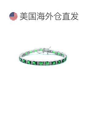 自营genevive纯银网球手链，配以彩色和透明椭圆形方晶锆石，交替
