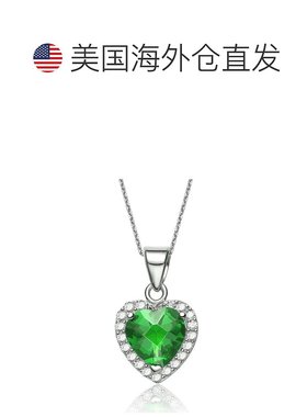 自营 geneviveGv 纯银心形切割绿色方晶锆石项链 - 绿色 美国奥莱