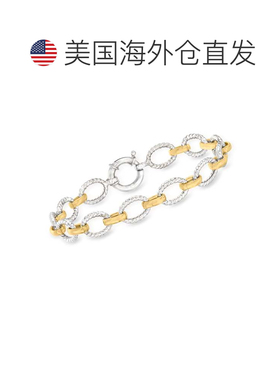 自营Ross-Simons 2 色纯银椭圆形链环手链 - 8 英寸 美国奥莱直发