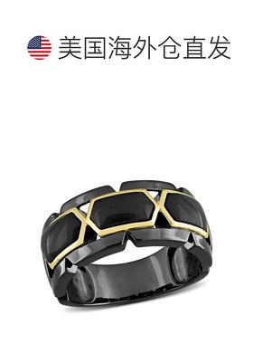 自营 Mimi & Max 2 3/8 克拉 TW 黑色玛瑙站男士戒指 2 色纯银镀