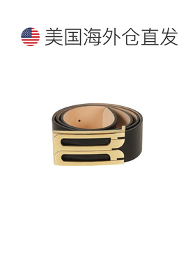 自营victoria beckham黑色皮革几何带扣巨型框架腰带-黑色 美国奥