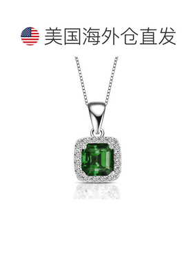 自营genevive纯银镶彩色方晶锆石阿斯切方形框架吊坠项链 - 绿色