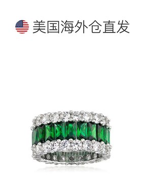 自营 925 纯银 Ross-Simons 仿真祖母绿和 CZ 永恒戒指 - 绿色 美