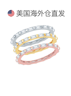 自营simona 纯银三色长方形 CZ 和串珠永恒三环戒指 - 8 号 - 三