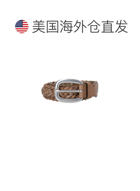 自营golden goose绿色Houston编织小牛皮皮带-棕色 美国奥莱直发