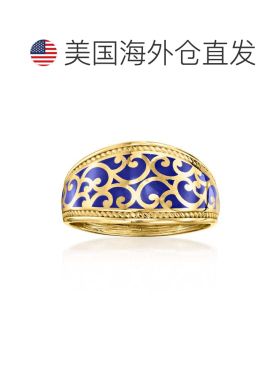 自营Ross-Simons Blue Enamel Scrollwork Ring in 18kt Gold Ove