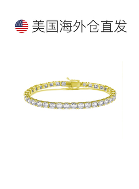 自营Suzy Levian 金色纯银白色 Assher 切割方晶锆石网球手链 -