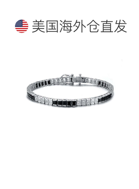 自营genevive纯银白金镀彩色方晶锆石 5x5 口音手链 - 缟玛瑙黑色