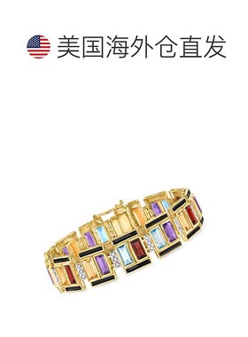 Ross-Simons 多宝石装饰艺术风格黑色珐琅手链 18 克拉金镀在纯银