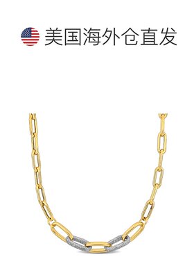 自营 Mimi & Max 椭圆形链环项链带白色闪耀珐琅和龙虾扣黄色银 -